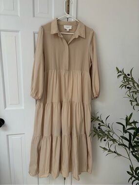 Pomander Place Tan Tiered Maxi Dress